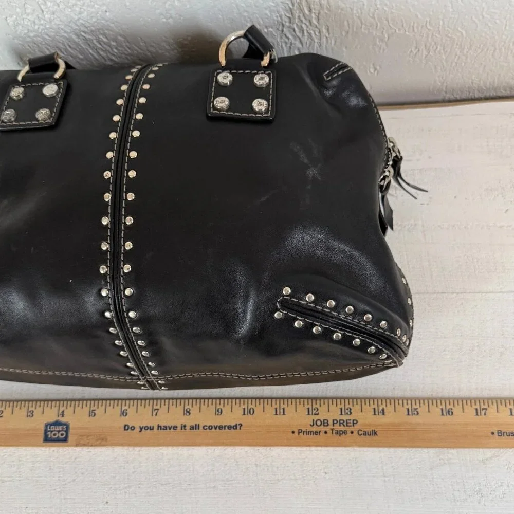 Michael Kors Astor Black Leather Satchel / Top‑Handle Bag Silver Studs